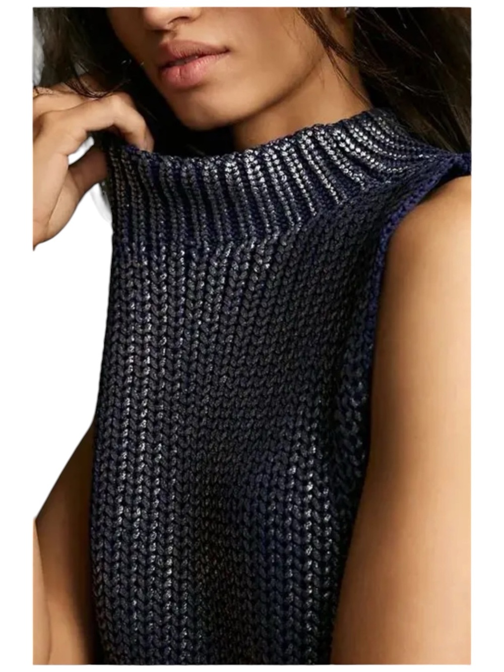 Anthropologie Pilcro Oversized Foil Sweater Vest in Blue Silver XS